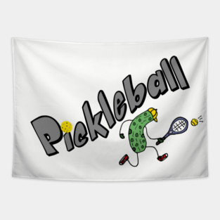 Funny Pickle Playing Pickleball Tapestry