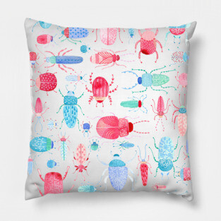 Watercolor Beetles and Bugs Pillow