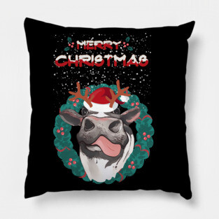 Christmas sweater cow reindeer horns and nose christmas Pillow