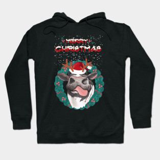 Christmas sweater cow reindeer horns and nose christmas Hoodie