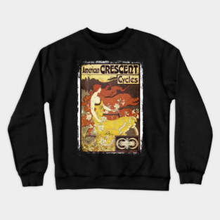 Art Nouveau - American Crescent Cycles Paul Berthon Alphonse Mucha Vintage Fantasy Crewneck Sweatshirt