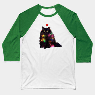 Christmas Lights Cat Baseball T-Shirt