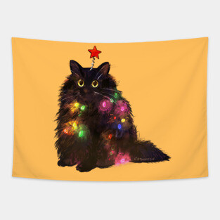 Christmas Lights Cat Tapestry