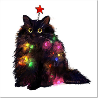 Christmas Lights Cat Posters and Art