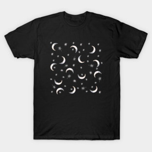 Crescent Moons and Stars - Black T-Shirt