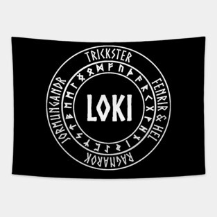 Loki Norse God with Runes Tapestry