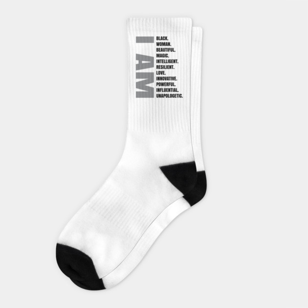 I AM | Black Woman Socks by UrbanLifeApparel