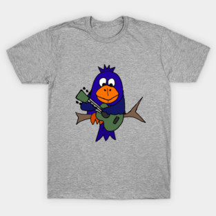 Funny Cute Bluebird Playing Guitar Art T-Shirt