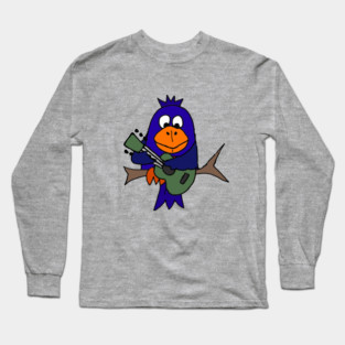 Funny Cute Bluebird Playing Guitar Art Long Sleeve T-Shirt