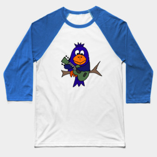 Funny Cute Bluebird Playing Guitar Art Baseball T-Shirt