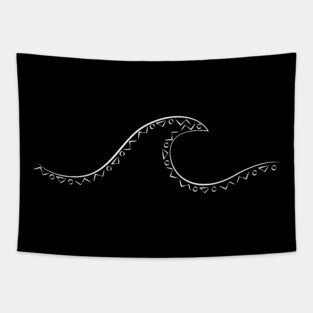 Minimal wave with indigenous pattern white Tapestry