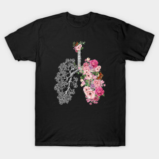 Lung Anatomy, vintage pink roses, Cancer Awareness T-Shirt
