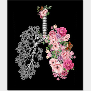 Lung Anatomy, vintage pink roses, Cancer Awareness Posters and Art