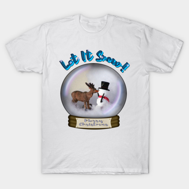 Deer and Snowman Snow Globe Merry Christmas T-Shirt by ButterflyInTheAttic