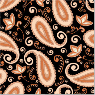 Orange Paisley Pattern Posters and Art