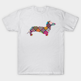 Floral Dachshund Sausage Dog Graphic Mandala Tee T-Shirt