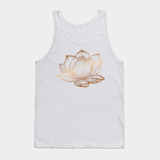 Golden Lotus Flower on White Tank Top