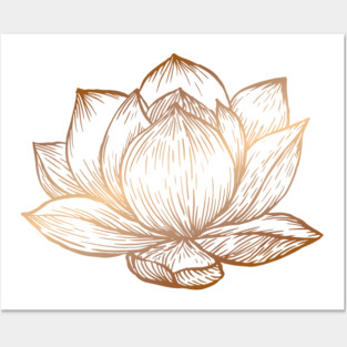 Golden Lotus Flower on White Posters and Art