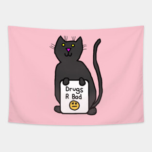 Cute Cat with Anti Drugs Message Tapestry