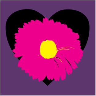 Black Heart Pink Flower T-Shirt/Tees Posters and Art