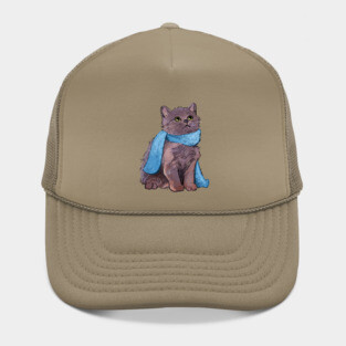 Russian Blue Kitten with a Scarf Hat