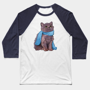 Russian Blue Kitten with a Scarf Baseball T-Shirt