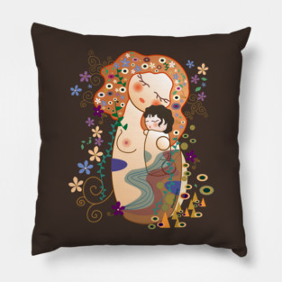 Kokeshis Mother and child of Klimt Pillow