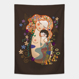 Kokeshis Mother and child of Klimt Tapestry