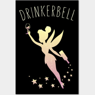 Drinkerbell Fairy Stars Cute Wine Drinking Posters and Art