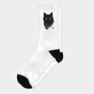 Black Cat Ink - Japanese watercolor style - Mystery Gaze Socks