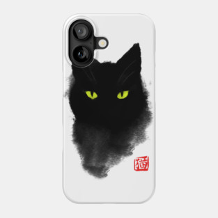 Black Cat Ink - Japanese watercolor style - Mystery Gaze Phone Case