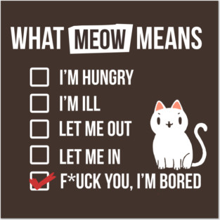 Cat language - Meow Means - Sassy White Cat Posters and Art