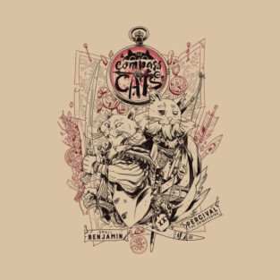 Compass Cats Lineart T-Shirt