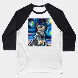 Blue Heeler Night Portrait Baseball T-Shirt