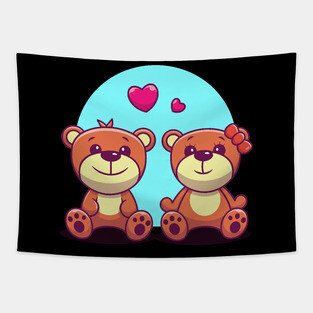 Couple of bear cartoon Tapestry
