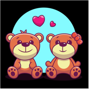 Couple of bear cartoon Posters and Art