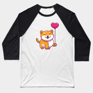 Cute shiba inu holding love ballon cartoon Baseball T-Shirt