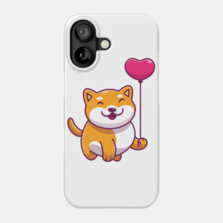 Cute shiba inu holding love ballon cartoon Phone Case