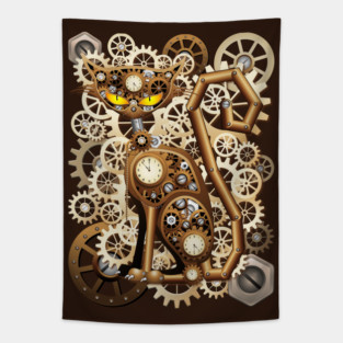 Steampunk Cat Vintage Style Tapestry