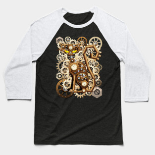 Steampunk Cat Vintage Style Baseball T-Shirt