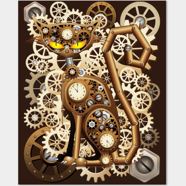 Steampunk Cat Vintage Style Wall Art by BluedarkArt