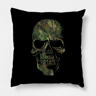 Skull Graphic - Cool Badass Distressed Art - Camo Green Pillow