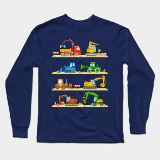 Truck Digger Wrecker Forklift Bulldozer for Kids Long Sleeve T-Shirt