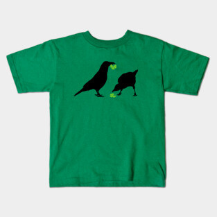 Saint Patrick's Day Kelly Green Shamrock Crows for Bird Lovers Kids T-Shirt
