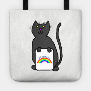 Cute Cat with Kindness Rainbow Sign Tote
