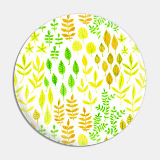 Watercolor doodle leaves pattern white Pin