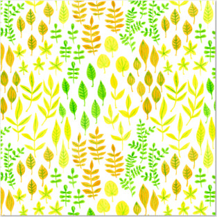 Watercolor doodle leaves pattern white Posters and Art