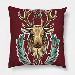 Elegant and Festive Christmas Reindeer Watercolor Pillow