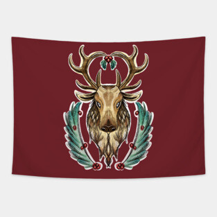 Elegant and Festive Christmas Reindeer Watercolor Tapestry