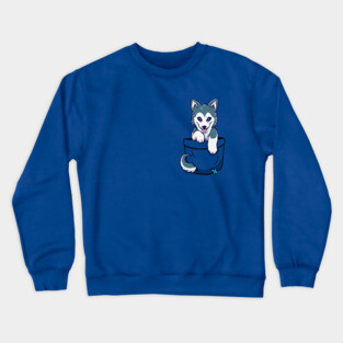 Pocket Cute Siberian Husky Crewneck Sweatshirt